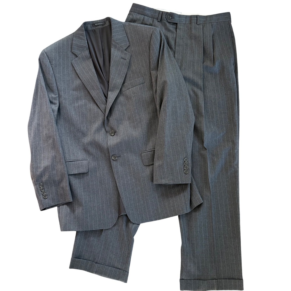 Lauren Ralph Lauren 42R 34x32 Charcoal Pinstripe Wool Suit Made In Canada